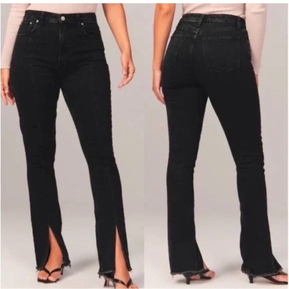 Abercrombie & Fitch Curve Love The Skinny High Rise Jean Black Split Hem - Picture 1 of 7